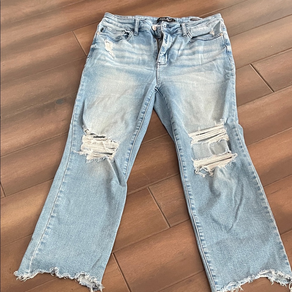 Judy Blue Sky Blue Ripped Boyfriend Jeans